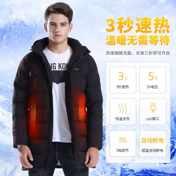 

coat self-adjusting warm temperature graphene charging heating vest intelligent three gear temperature control men's long coat hooded c, Black
