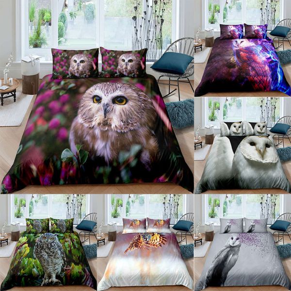 

owl picture bedding set  3d cute printed duvet cover bedcloth 2/3pcs home textil luxury bedspread