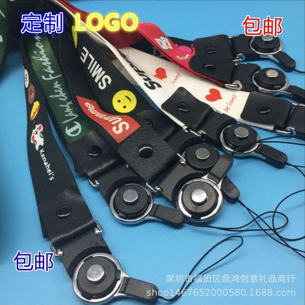 

creative generation mobile phone dual purpose wide rope cartoon flat ribbon two in one ring hanging neck sling
