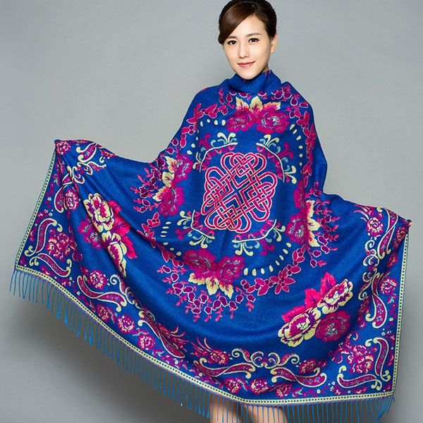 

scarves fashion ladies chinese knot printed cashmere-like warm winter wraps scarf shawls female pashmina big size 140*140cm, Blue;gray