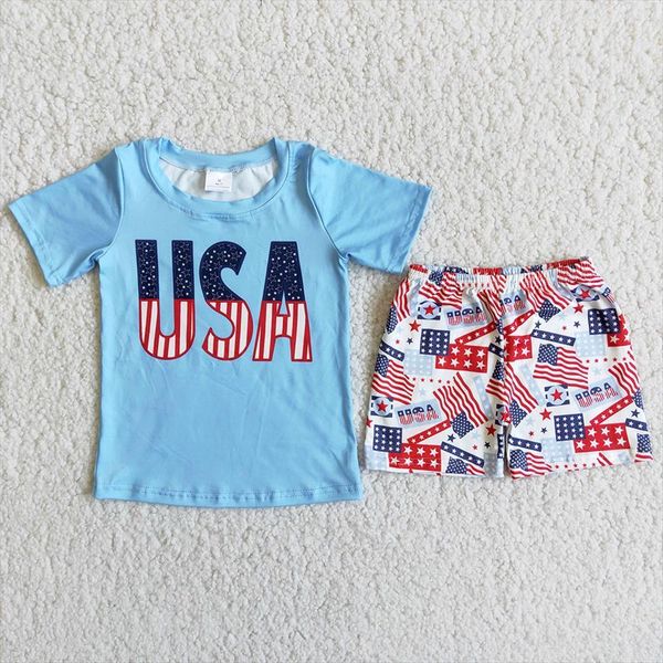 

cute kids summer short sleeve match shorts 2 pieces set toddler boy fashion letters design outfit for july 4th, White