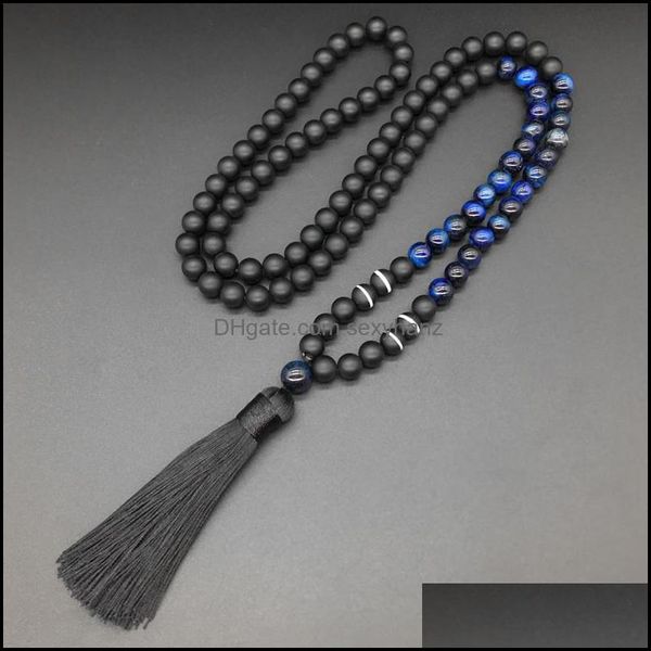 

& pendants jewelry pendant necklaces 8mm blue tiger eye , japamala necklace, namaste yoga jewelry, chakra stones mala,buddhist mala prayer b, Silver