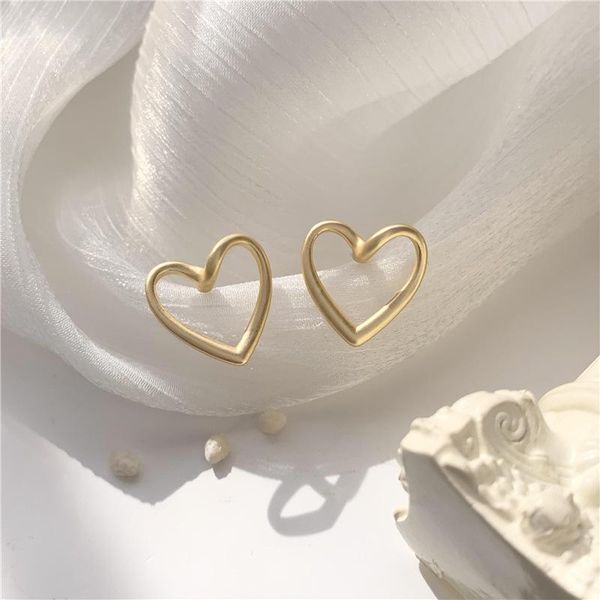 

stud south korea's simple hollow heart-shaped earrings, geometric irregular fashion women's 2021 jewelry, Golden;silver