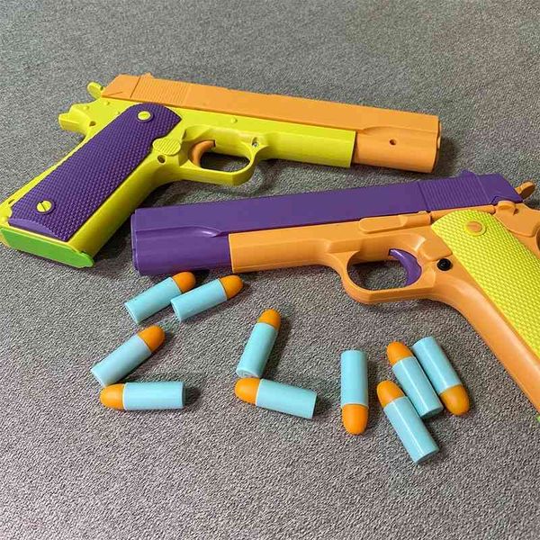 

children's toy semi automatic drop simulation pistol soft bullet gun vs kindergarten