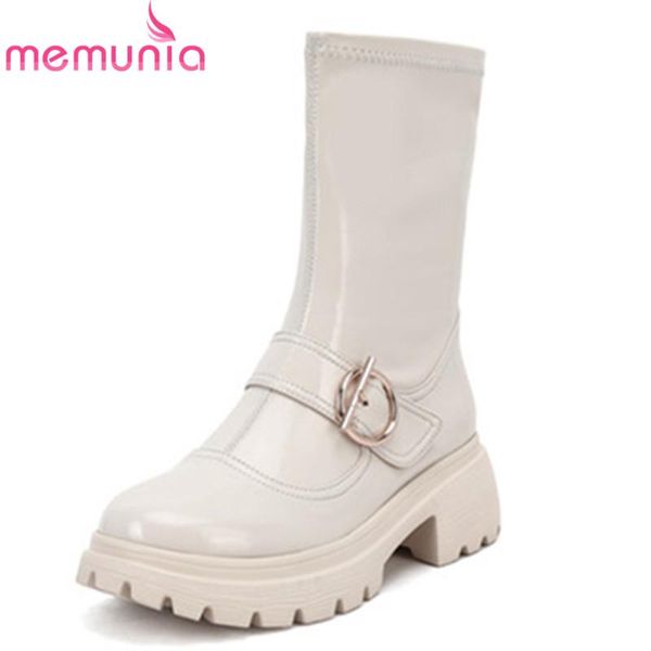

boots memunia 2021 est ankle for women square heel casual shoes round toe buckle zip autumn winter fashion punk woman, Black