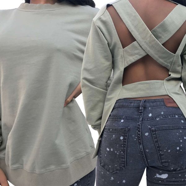 

fashion women's open back strap sweater, Black