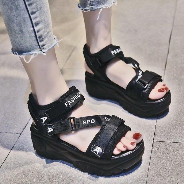 

dress shoes platform sports women's sandals 2021 high heels women summer chunky female beach open toe casual zapatillas mujer, Black
