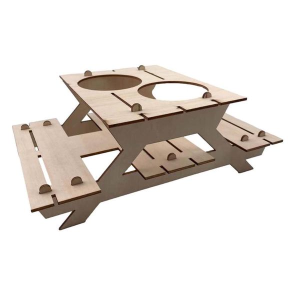 

camp furniture outdoor picnic table beer rack natural wooden condiment organizer spice mini wine holder shelf