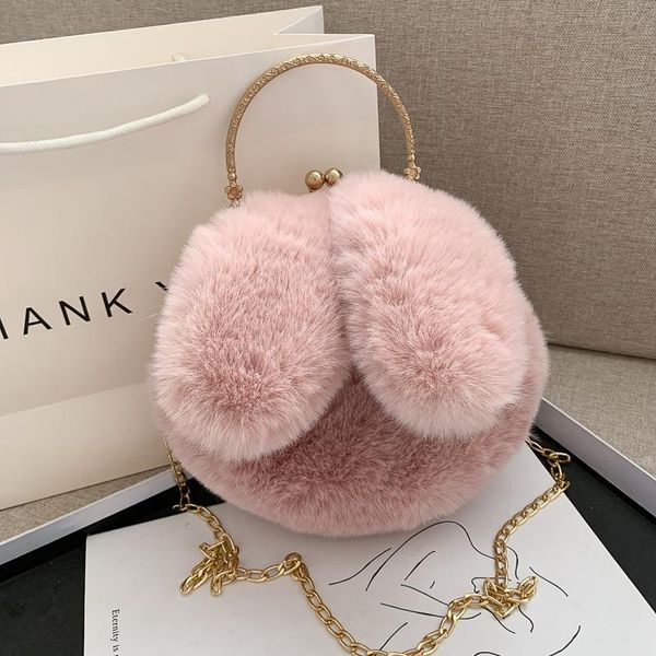 

evening bags lovely ear women's clip shoulder bag winter faux fur ladies clutch purse handbags soft plush female girls messenger