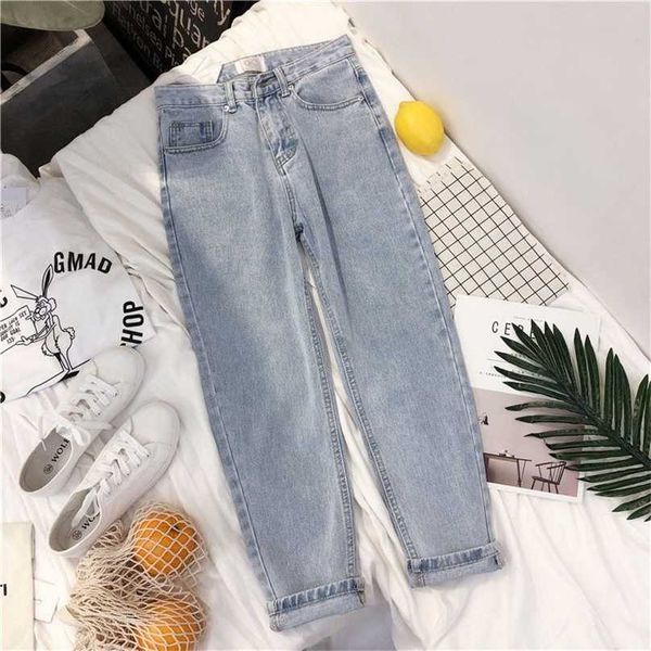 Plus Size High Waist Boyfriend Jeans Mulheres Moda Azul Calças De Jeans Preto Senhoras Denim Harem Calças Casuais Calças Soltas Vintage Jeans 211112