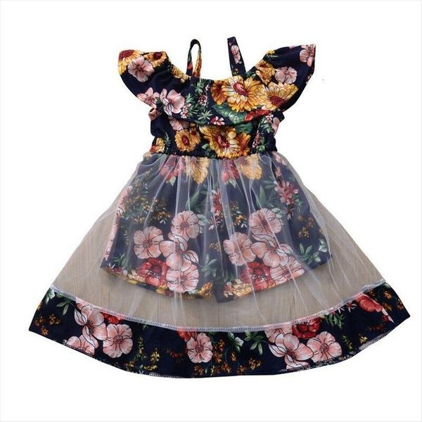 

summer toddler infant baby girls girl dress mesh tutu party wedding collar princess strap floral sundress, Red;yellow