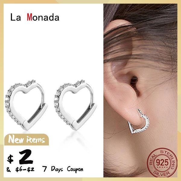 

hoop & huggie la monada real silver earrings small heart 925 sterling woman girl beautiful piercing, Golden;silver