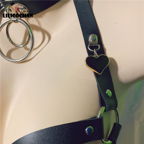 

sexyy punk handmade real leather harness collar choker rivet bra frame body bondage cage belt adjustable straps, Red;black