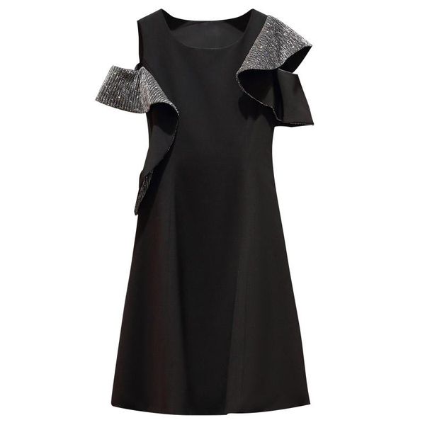 

women dress summer black ruffled party dresses short sleeve o-neck dress lady elegang vestios feminine, Black;gray