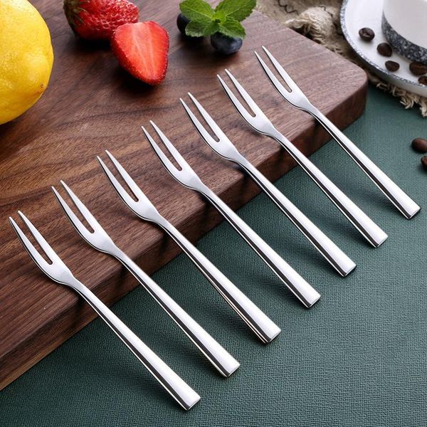 

forks 10pcs 304 stainless steel cocktail dessert fork appetizer snack cake fruit set