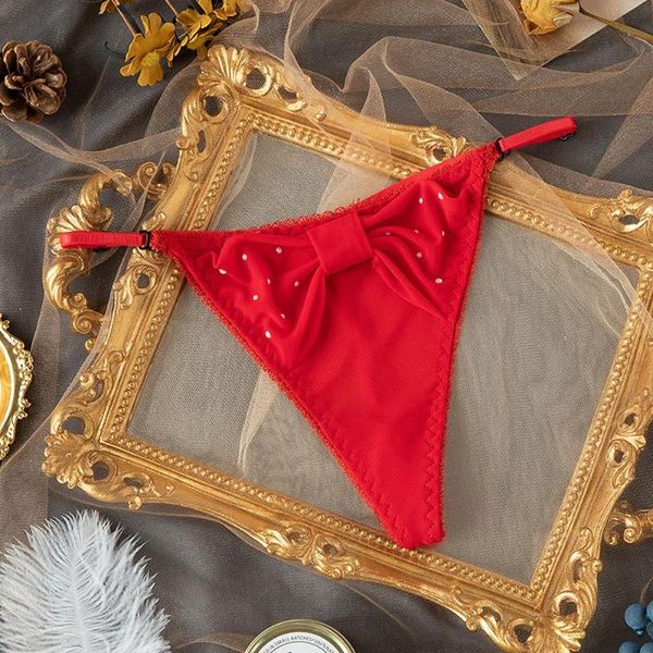 

women's panties women thin belt thong front rhinestone big bow soft lace underwear female transparent mesh g-string seamless briefs, Black;pink