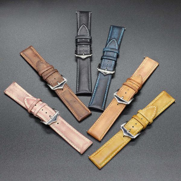 Оригинальная корова кожаный ремешок для часов 20 мм 22 мм винтажные часы Band черный синий коричневый Доступно Handmade Smart Watchband аксессуары H0915