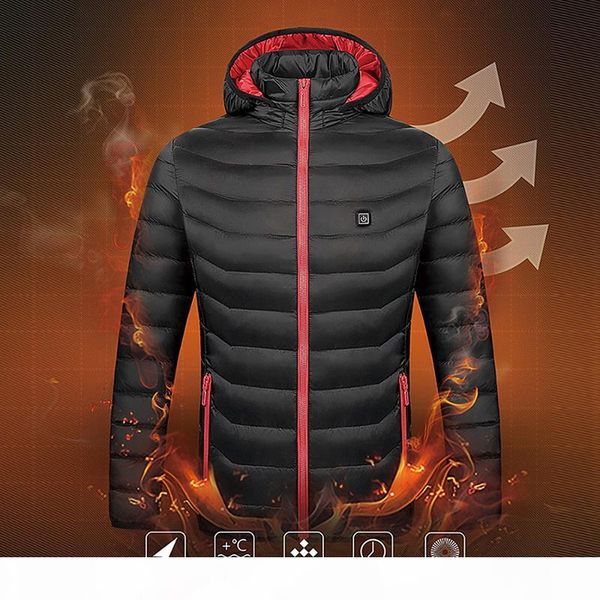 

men new winter warm usb infrared heating winter jacket men smart thermostat pure color hooded heated parkas warm jacket, Black