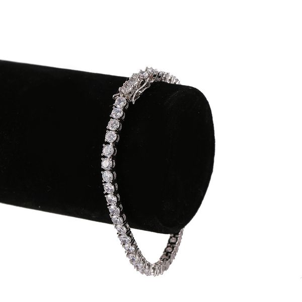 

3 /4/5/6mm 1 row drill micro inlaid zircon bracelet tennis chain hip hop bracelet, Golden;silver