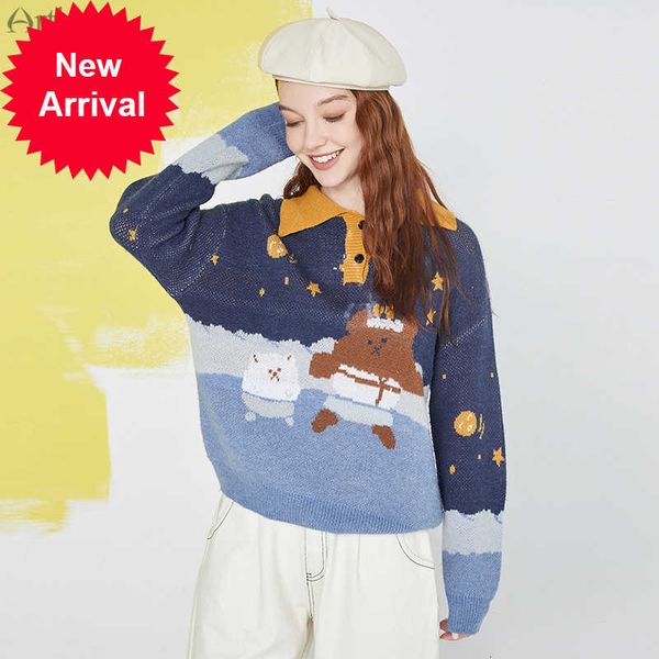 

artka 2021 autumn new women cute polo collar soft wool knitted sweater loose long sleeve pullover sweaters coat yb20306q, White;black