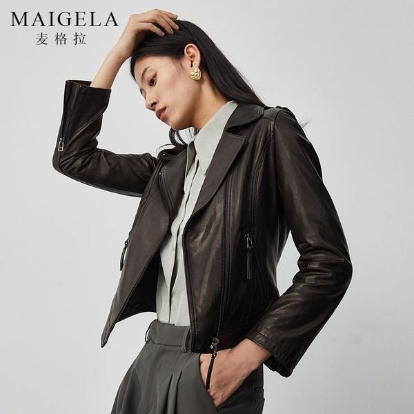 

women's leather & faux short jacket women's fashion slimming motorcycle 2021 spring and autumn clothing, Black