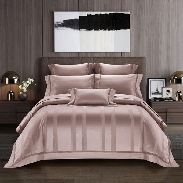 

bedding sets luxury 1000tc egyptian cotton 4pcs duvet cover set with zipper soft bed sheet pillowcases grey/dusty pink jacquard