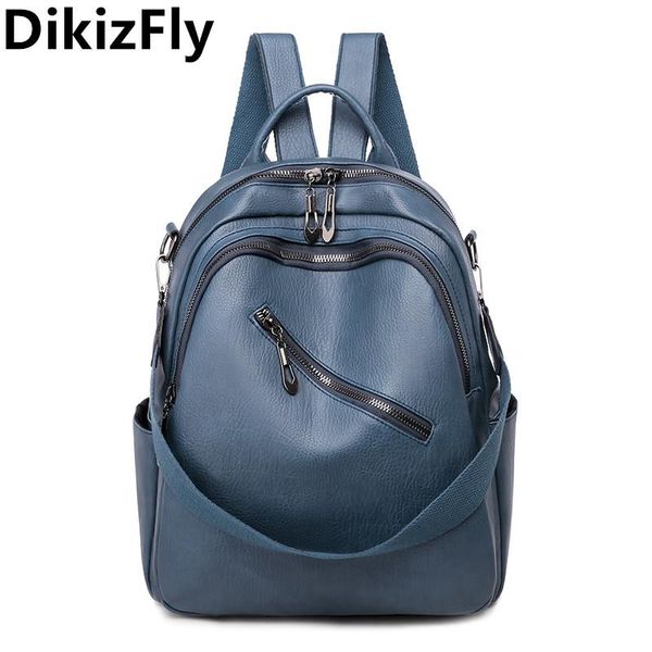 

outdoor bags dikizfly pu leater women backpacks zipper shoulder large capacity female backpack student bag mochila feminina high qulaity