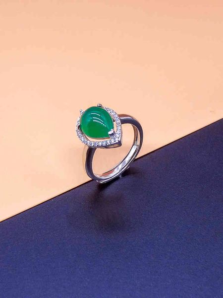 

925 silver green jade heart shaped girl ring fashion banquet wedding valentine's day gifts exquisite jewelry, Slivery;golden