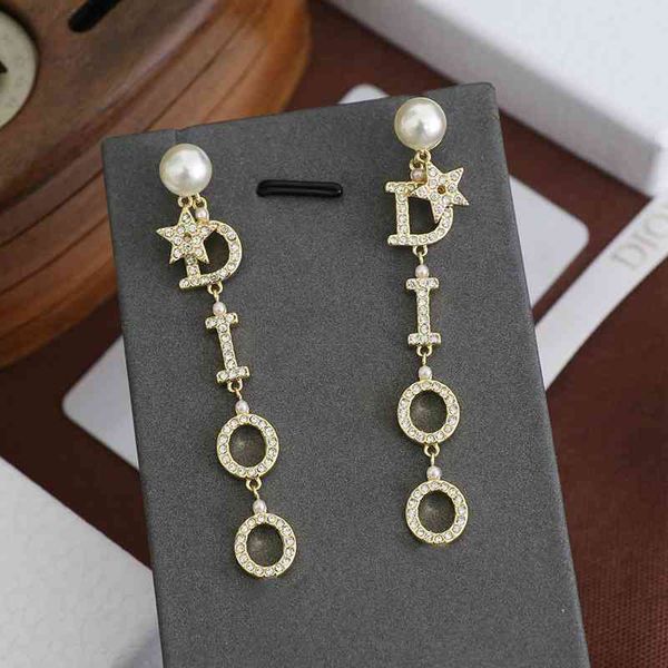 

luxury earrings fashion designer jewelry d family letter pearl women's 2021 fengdijia tassel, Golden