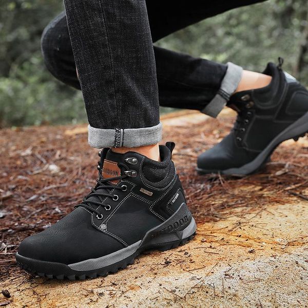 

boots highshoe casual thick de hombre mens running male man sports winter leather causal flat sneaker high men, Black