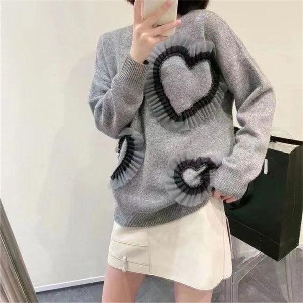 

women's sweaters autumn and winter female round neck net yarn ruffles loose casual pullover knitted sweater plus size clothing, White;black