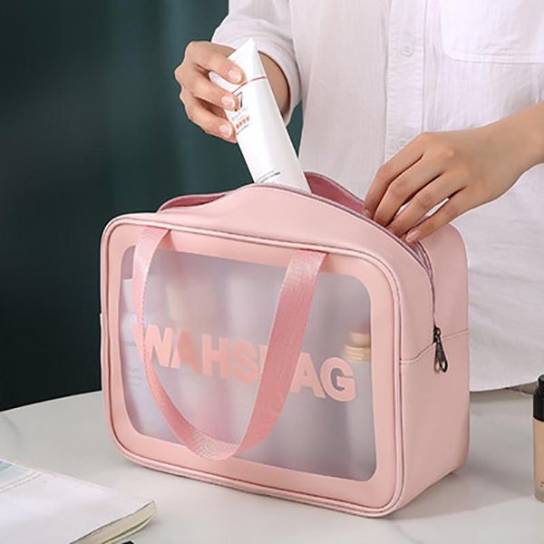 

cosmetic bags & cases pu transparent three-piece bag wash large capacity pvc bath translucent frosted portable storage female