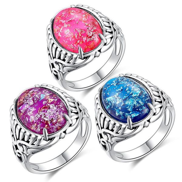 

cluster rings bague ringen vintage silver ring for women charms fine jewelry s925 blue pink purple gemstone female gift party wedding size6-, Golden;silver