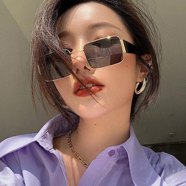 

clear ocean lenses sunglasses for female rectangle thin border sun glasses men women personality metal fashion eyegwear, White;black