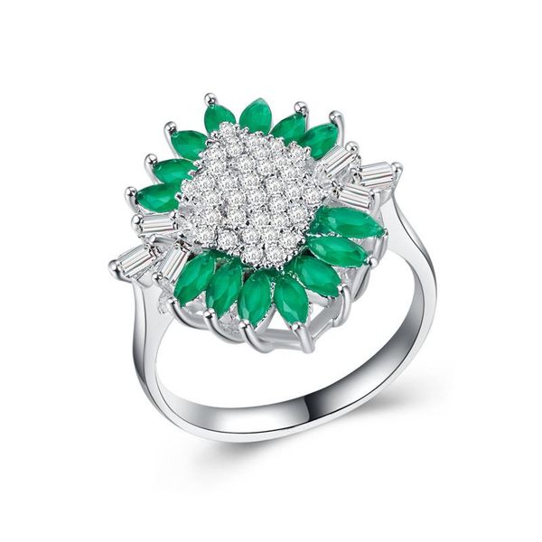 

wedding rings lucky sonny brazil anillo anel flower ring green & wihte cz fashion band party jewelry semijoias atacado accessory, Slivery;golden