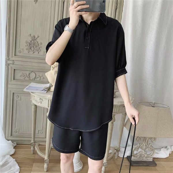 

men's tracksuits casual trend lapel five-point shorts suit, Gray