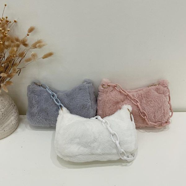 

evening bags winter ladies plush underarm shopping women acrylic chain pure color subaxillary single strap armpit