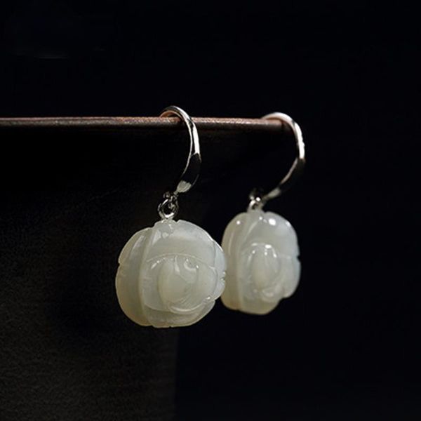 

dangle & chandelier original innovative silver inlaid hetian jade plant flower earrings fashion personality temperament jewelry
