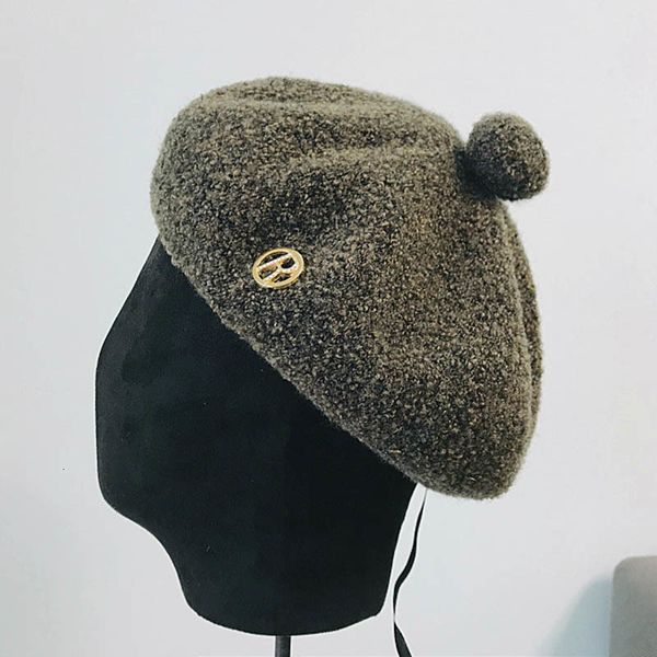 

2021 new warmer winter for women wool soft french style solid color beret cute ball girl beanie cap hat adjustable gxd3, Blue;gray