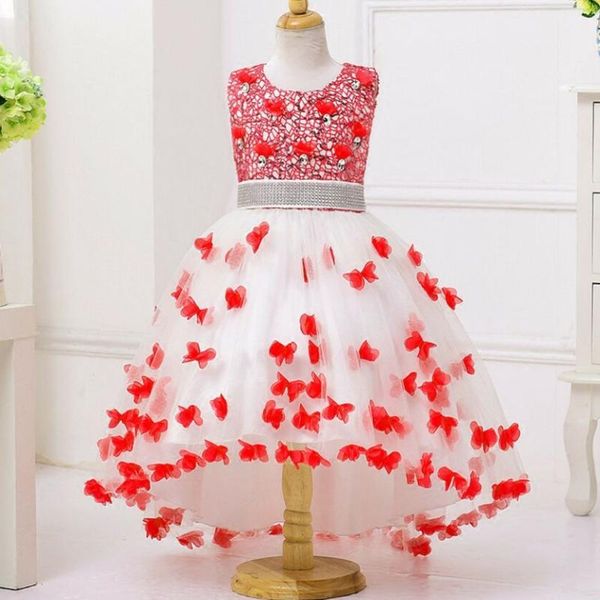 

girl's dresses flower fairy child princess dress piano performance wedding birthday party banquet evening for girl, Red;yellow