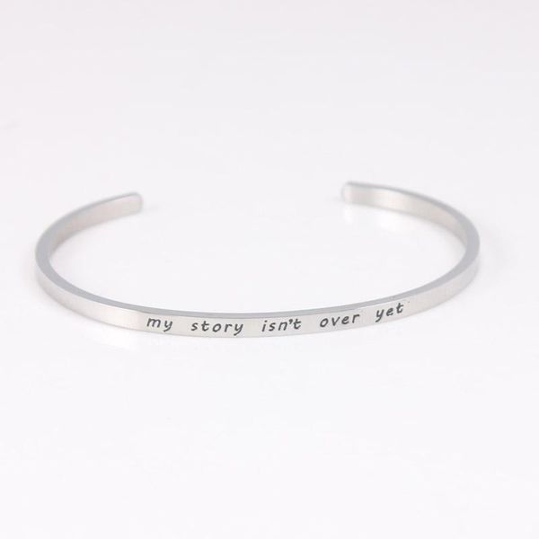 

bangle 316l stainless steel women lady letter my story isn't over yet bar mantra bracelet inspirational jewelry gift, Black