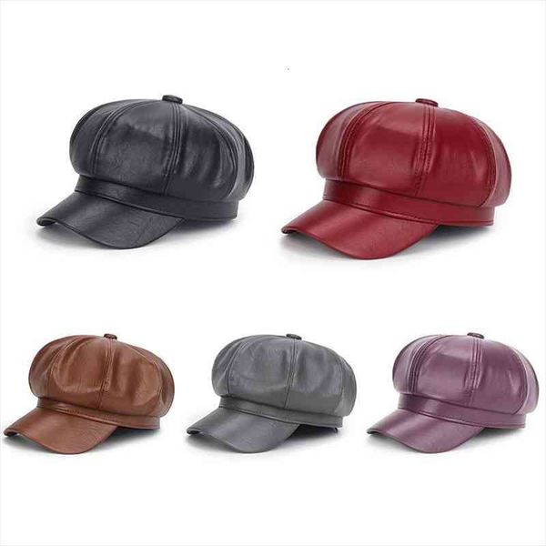 

winter vintage fashion ladies women leather baker boy peaked cap newsboy, Blue;gray