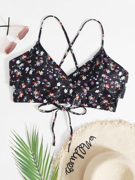 

plus floral print bikini n1za#, Black