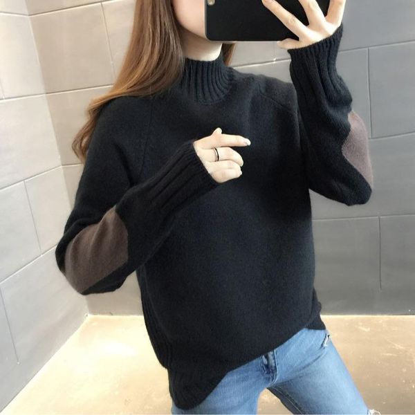 

autumn winter new solid color base sweater long sleeve o neck fashion loose harajuku slim sweater white, White;black