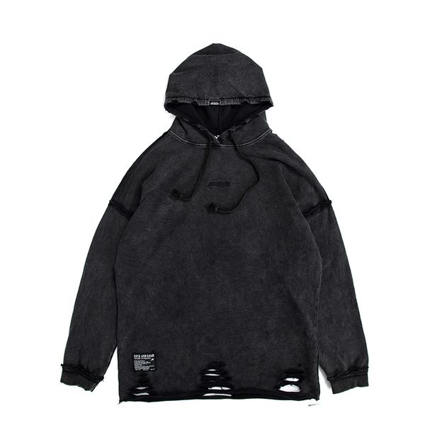 

2021 new alta rua buraco lavado retro com capuz moletom masculino e feminino slido oversize casual hoodies baggy hip hop hoody 1xji, Black
