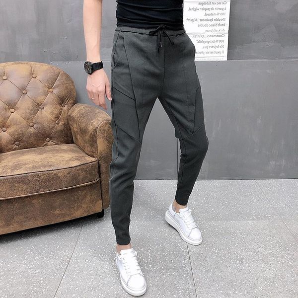 

men's pants fashion korean solid joggers men spring autumn slim fit drawstring mens casual black/gray 36-28