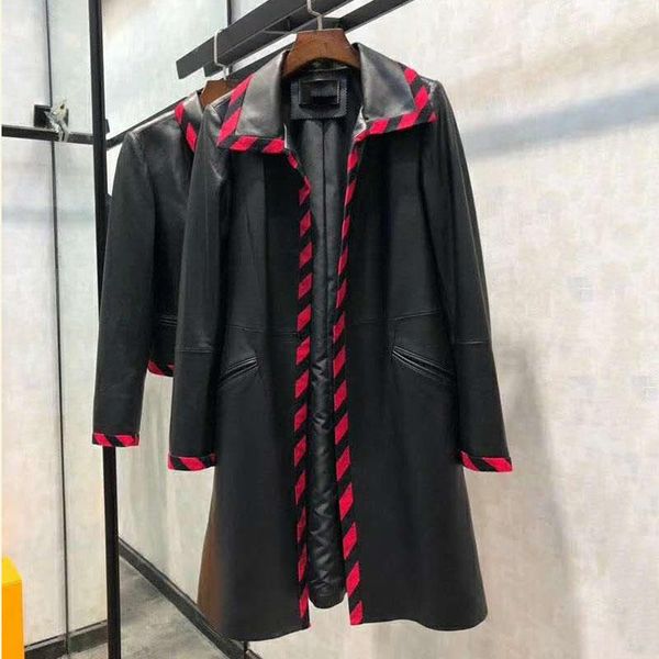 

jacket genuine 2021 leather long coat real sheepskin coats spring and autumn turn-down collar outerwear suede size s, Black