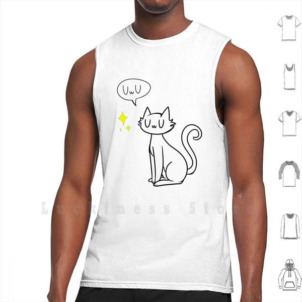 

uwu tank vest 100% cotton mens cat meme cute kawaii kitten kitty sparkle, White;black