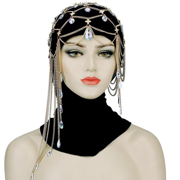 

hair clips & barrettes luxury boho bridal head chain jewelry crystal forehead accesories for women wedding tassel pieces headdress hat, Golden;silver