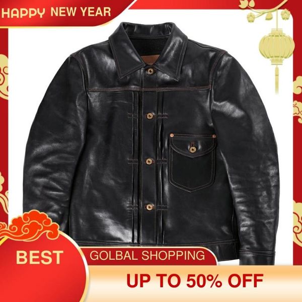 

men's leather & faux 2021 black japan casual style genuine jacket men large size 3xl real natural horsehide slim fit short autumn coat